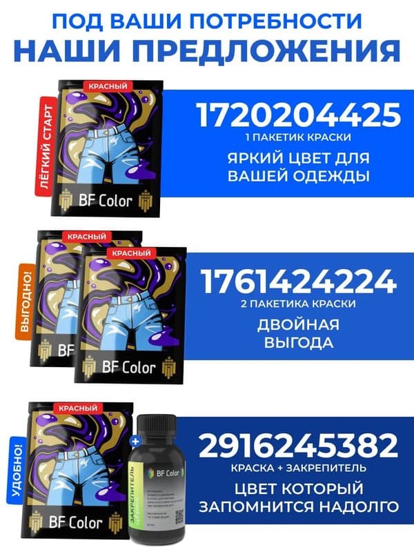 Красная краска для натуральных тканей BFColor на 1 кг вещей