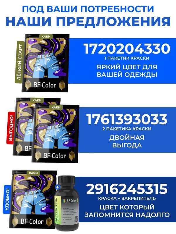 Хаки краска для натуральных тканей BFColor на 1 кг вещей